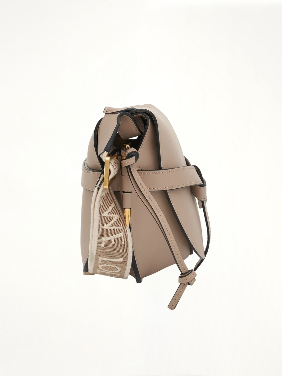 Small Gate Bag in Soft Calfskin and Jacquard Strap in Sand