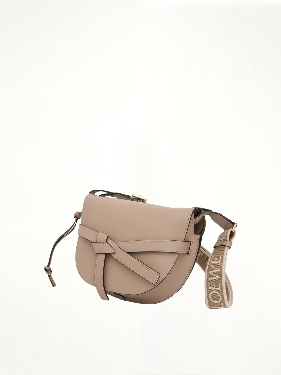 Small Gate Bag in Soft Calfskin and Jacquard Strap in Sand