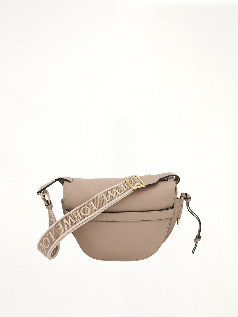 Small Gate Bag in Soft Calfskin and Jacquard Strap in Sand