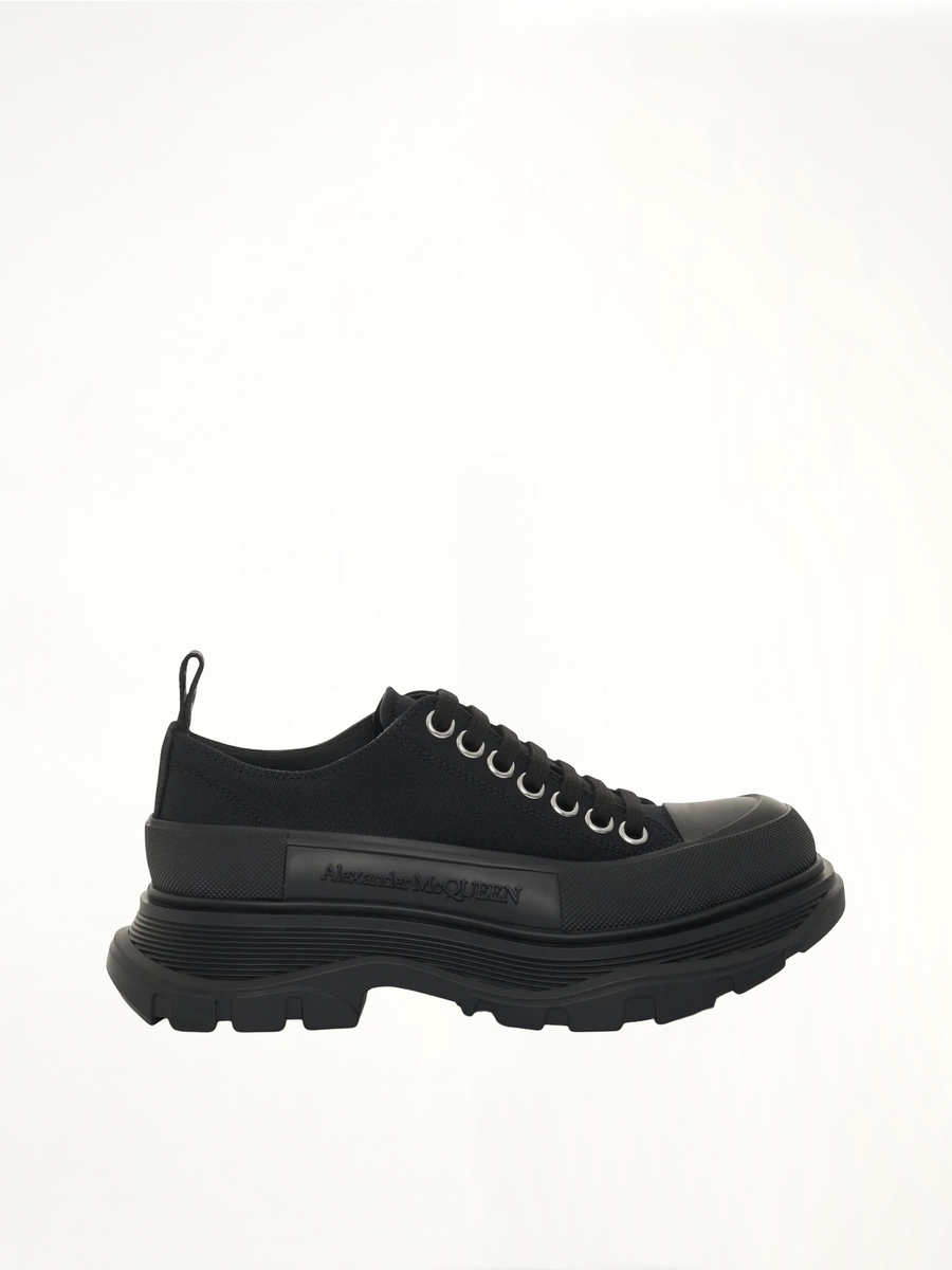 Tread Slick Canvas Lace-Up Shoes in Black Side View | ALEXANDER MCQUEEN