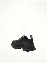 Tread Slick Canvas Lace-Up Shoes in Black Back View | ALEXANDER MCQUEEN