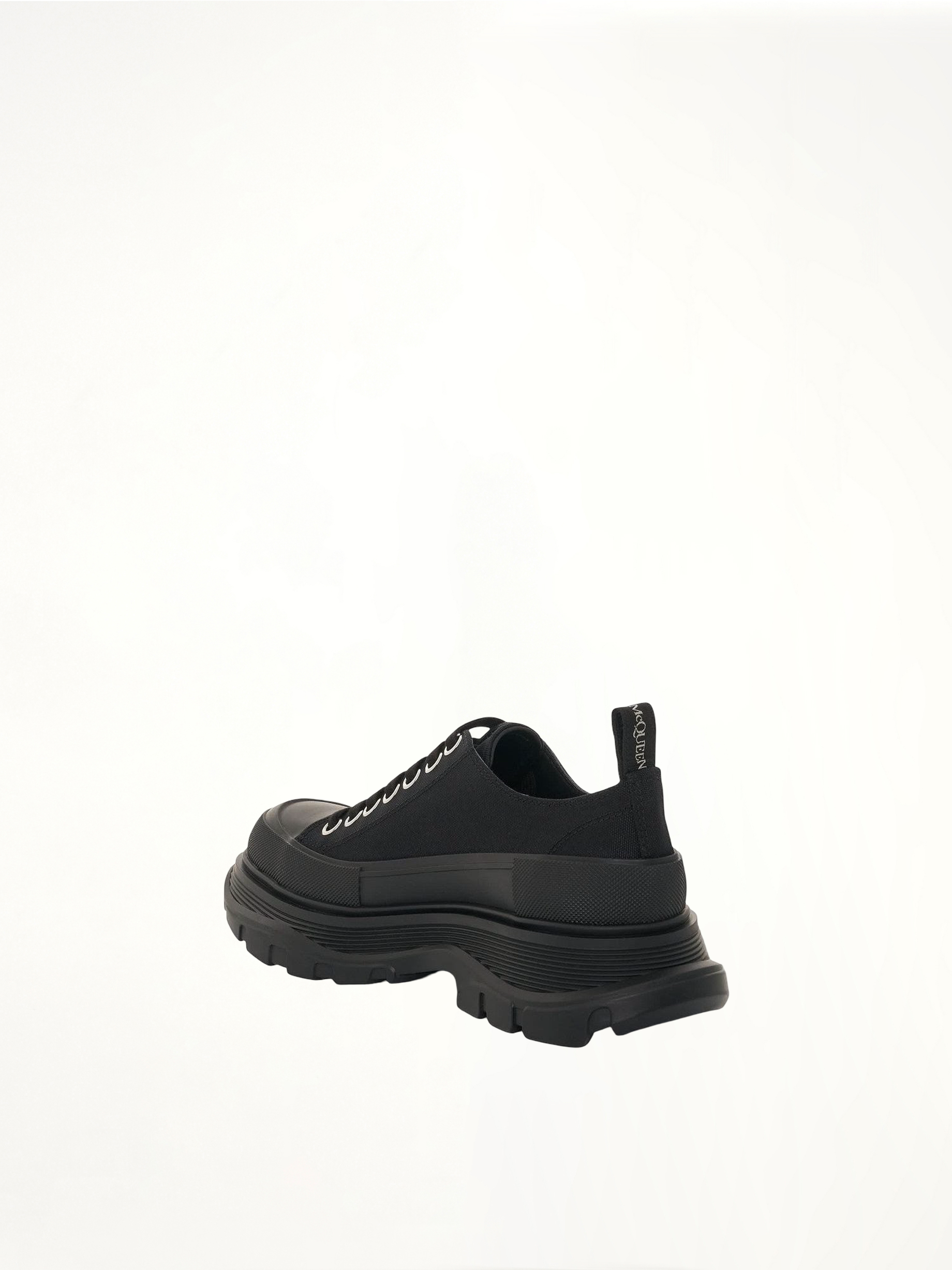 Tread Slick Canvas Lace-Up Shoes in Black Back View | ALEXANDER MCQUEEN