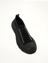 Tread Slick Canvas Lace-Up Shoes in Black Top View | ALEXANDER MCQUEEN