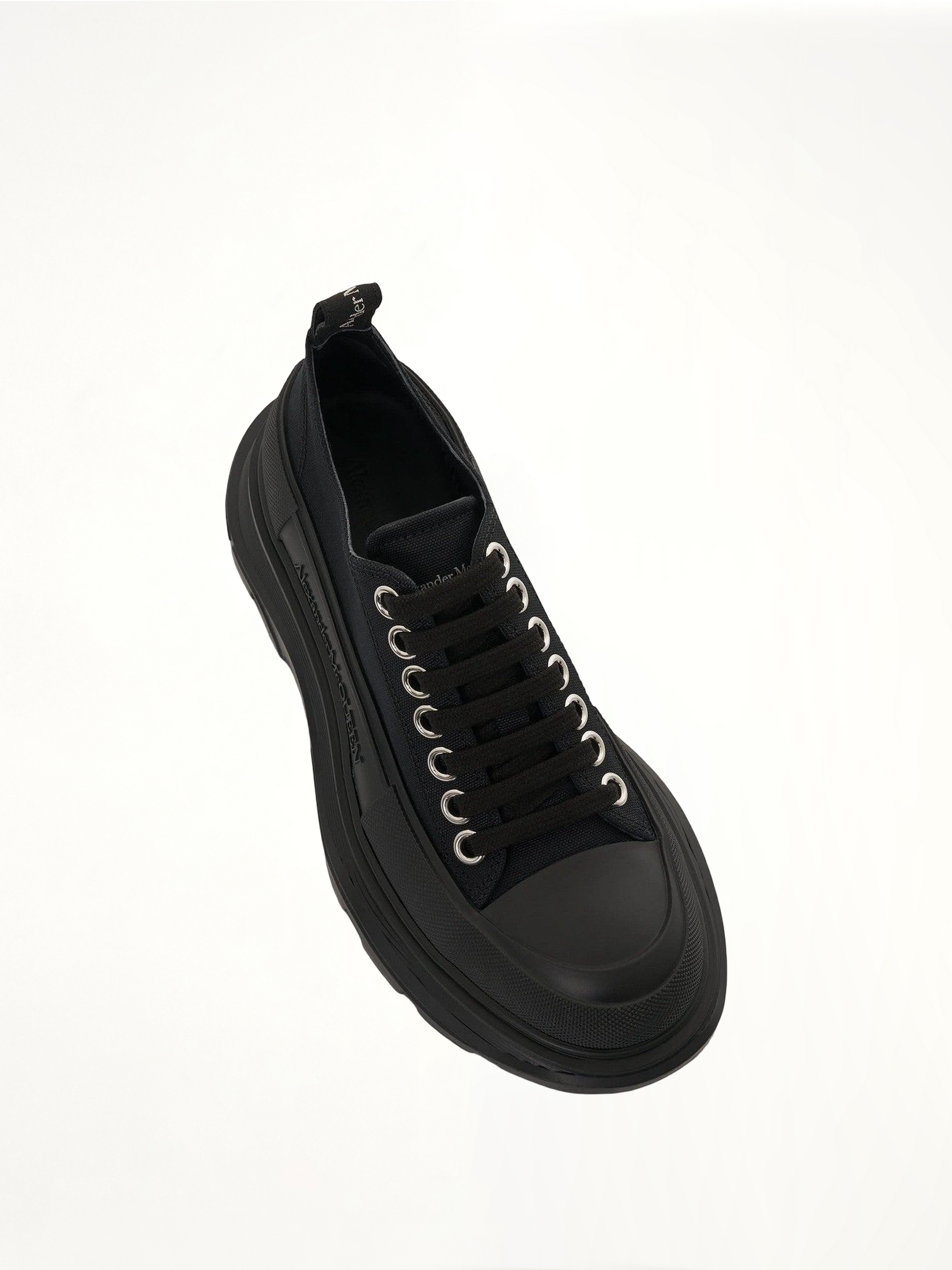 Tread Slick Canvas Lace-Up Shoes in Black Top View | ALEXANDER MCQUEEN