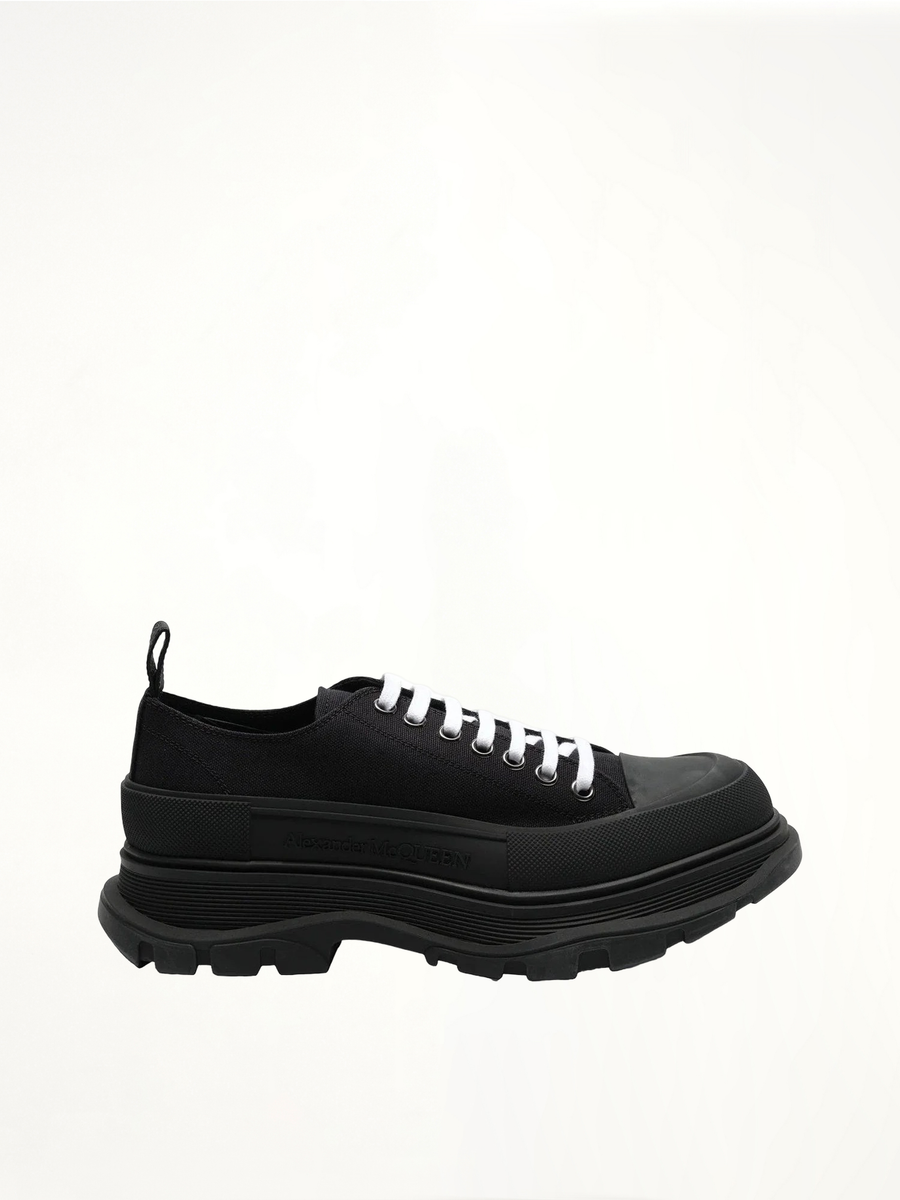 Tread Slick Canvas Lace-Up Shoes in Black Side View | ALEXANDER MCQUEEN