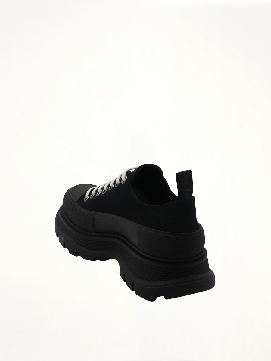 Tread Slick Canvas Lace-Up Shoes in Black Back View | ALEXANDER MCQUEEN