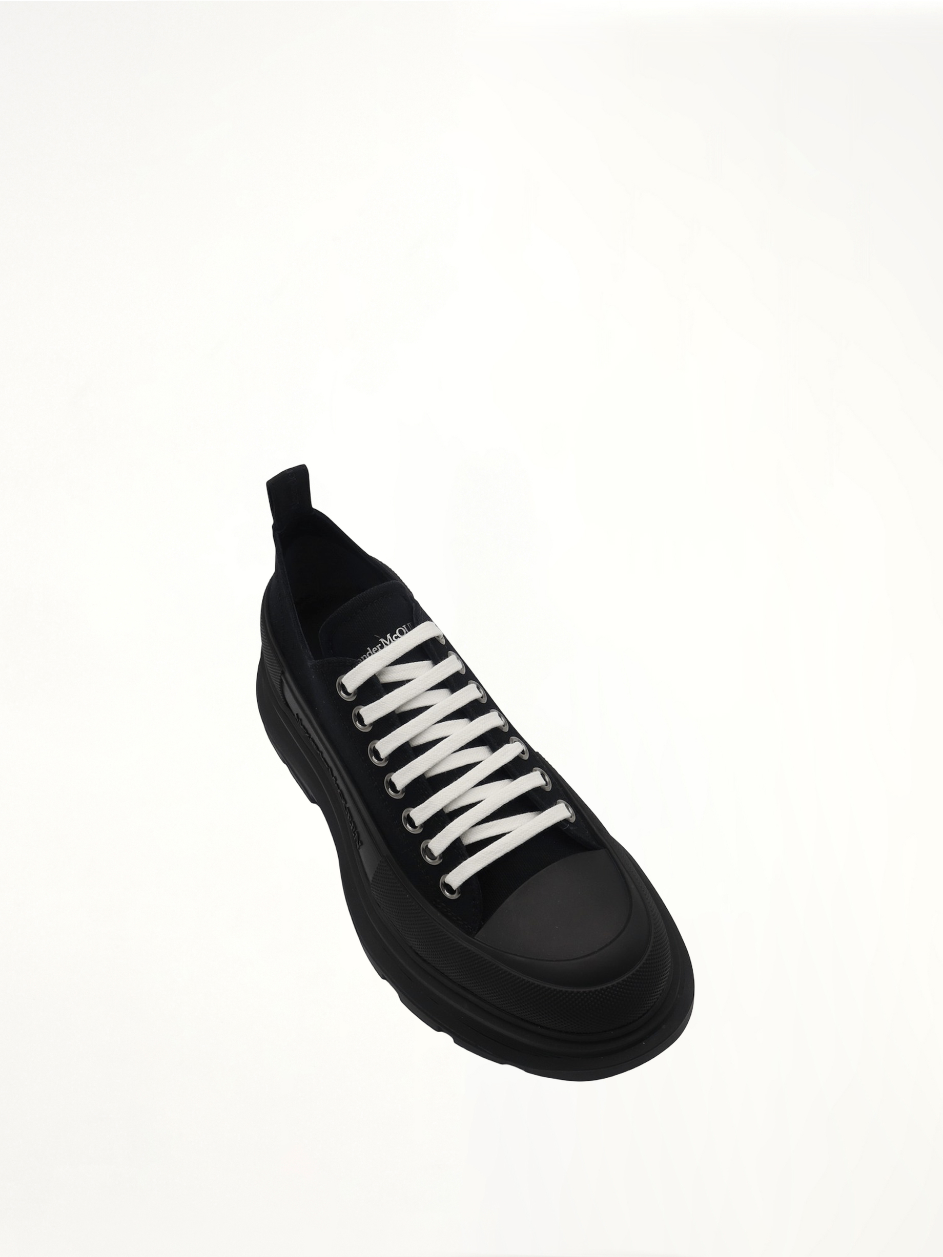 Tread Slick Canvas Lace-Up Shoes in Black Top View | ALEXANDER MCQUEEN
