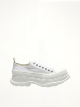 Tread Slick Canvas Lace-Up Shoes in White Side View | ALEXANDER MCQUEEN