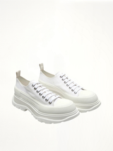 Tread Slick Canvas Lace-Up Shoes in White Front View | ALEXANDER MCQUEEN