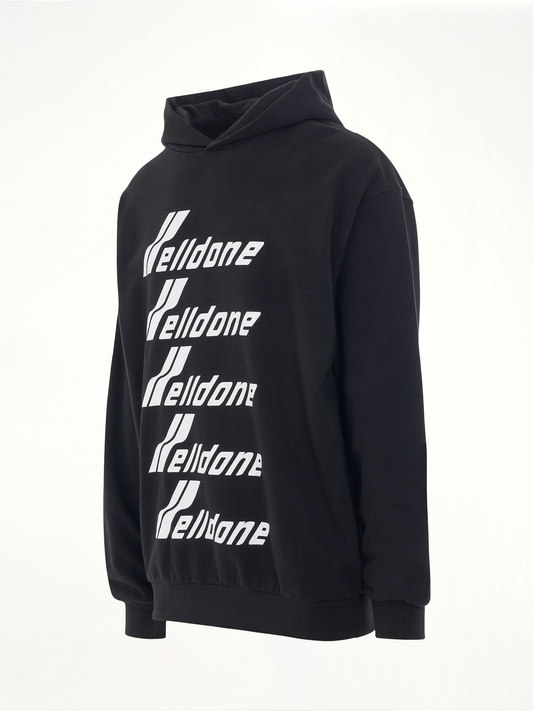 Multiple Front Logo Hoodie in Black