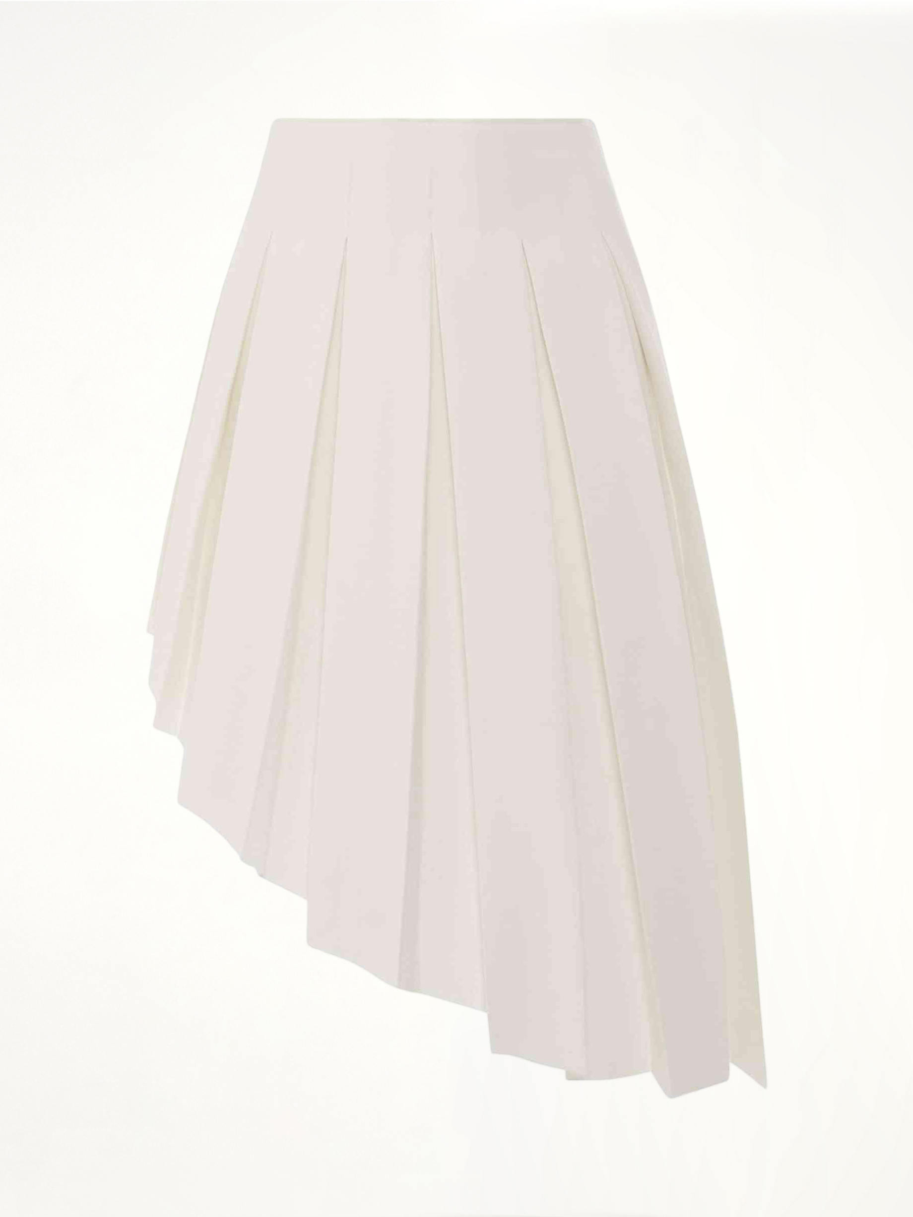 Wool Asymmetrical Pleated Skirt in White