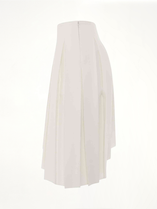 Wool Asymmetrical Pleated Skirt in White