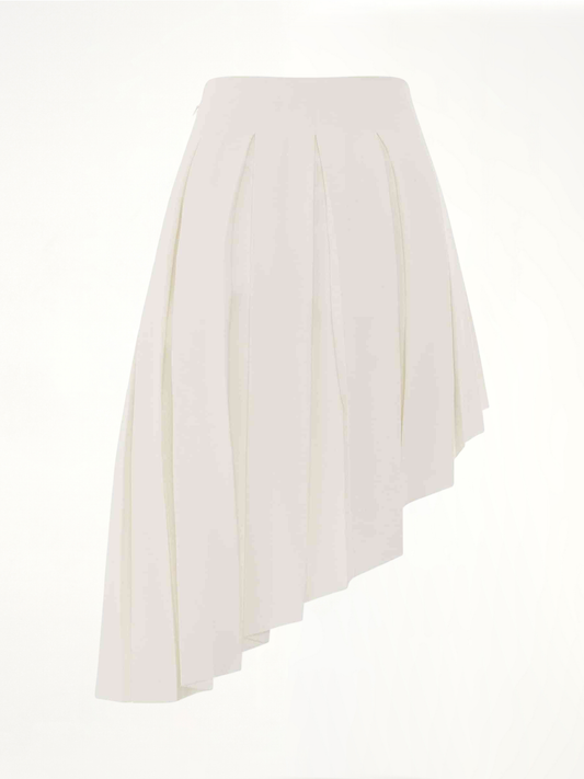 Wool Asymmetrical Pleated Skirt in White