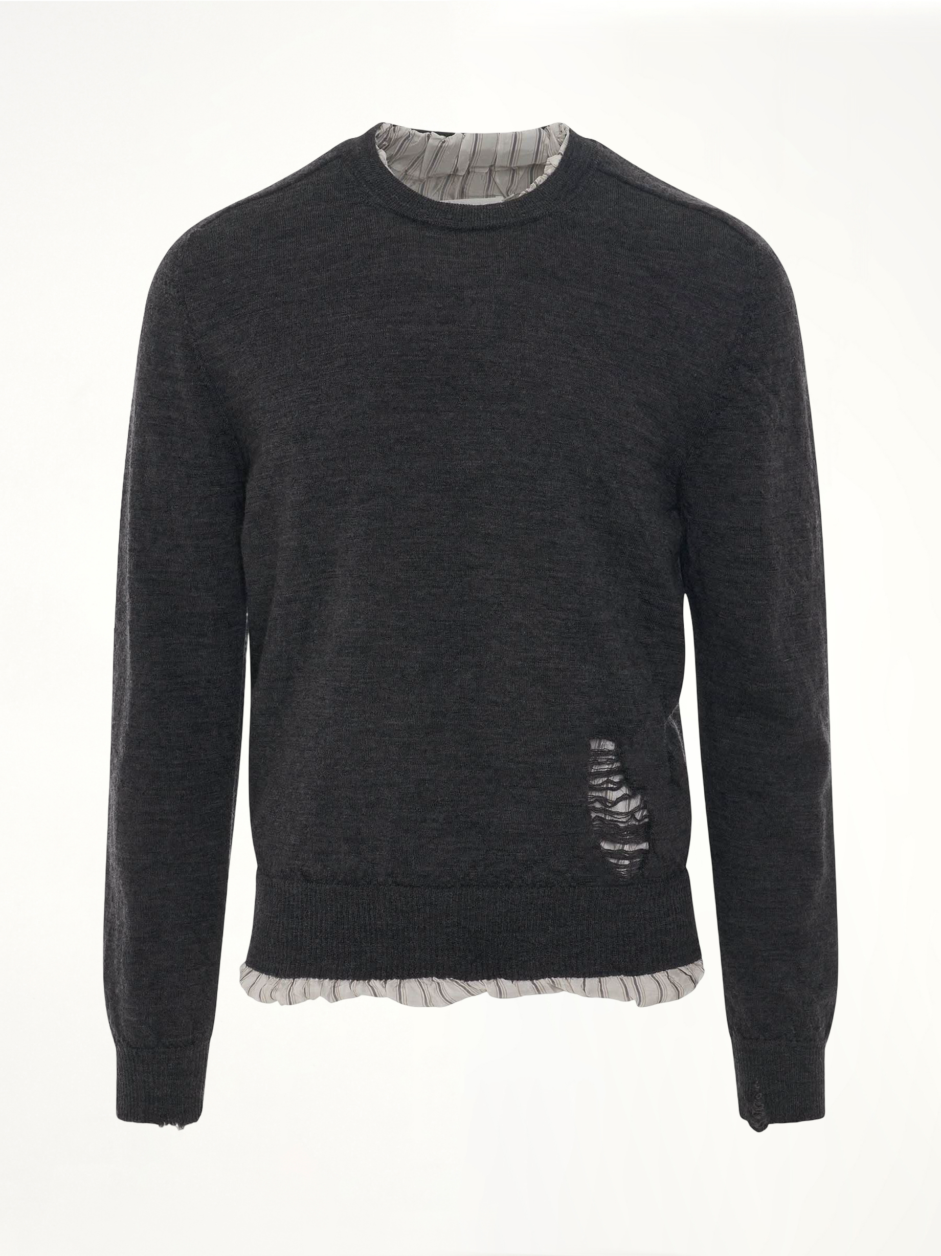 Distressed Wool Jumper in Dark Grey