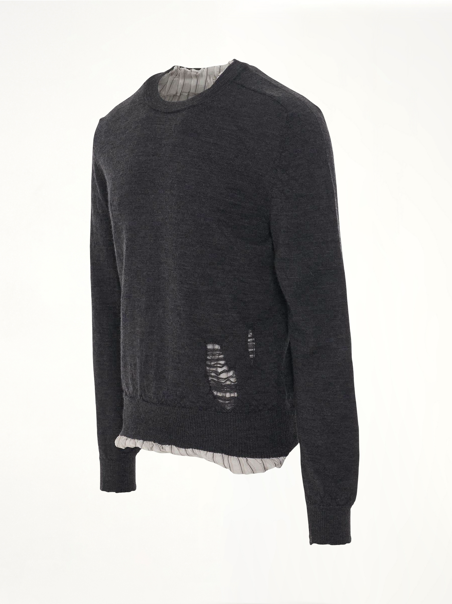 Distressed Wool Jumper in Dark Grey
