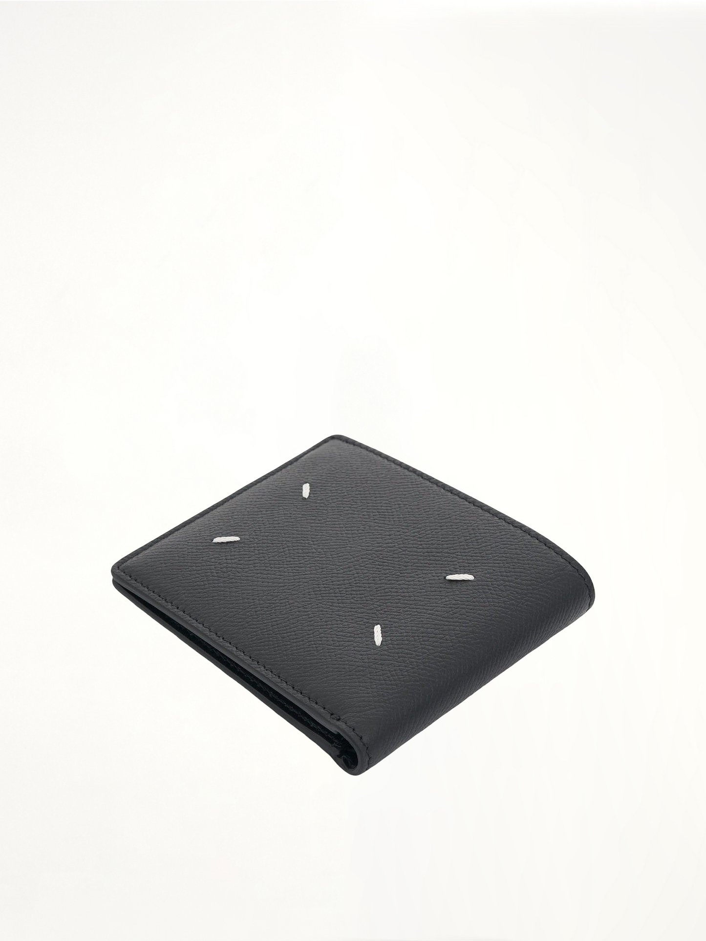 Grained Slim Bi-Fold Wallet in Black