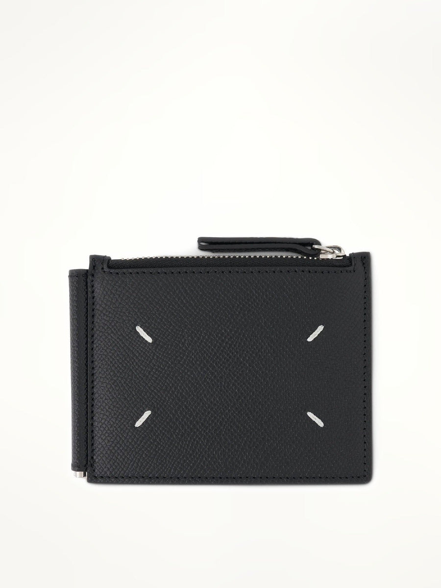 Four Stitch Logo Wallet with Zip in Black