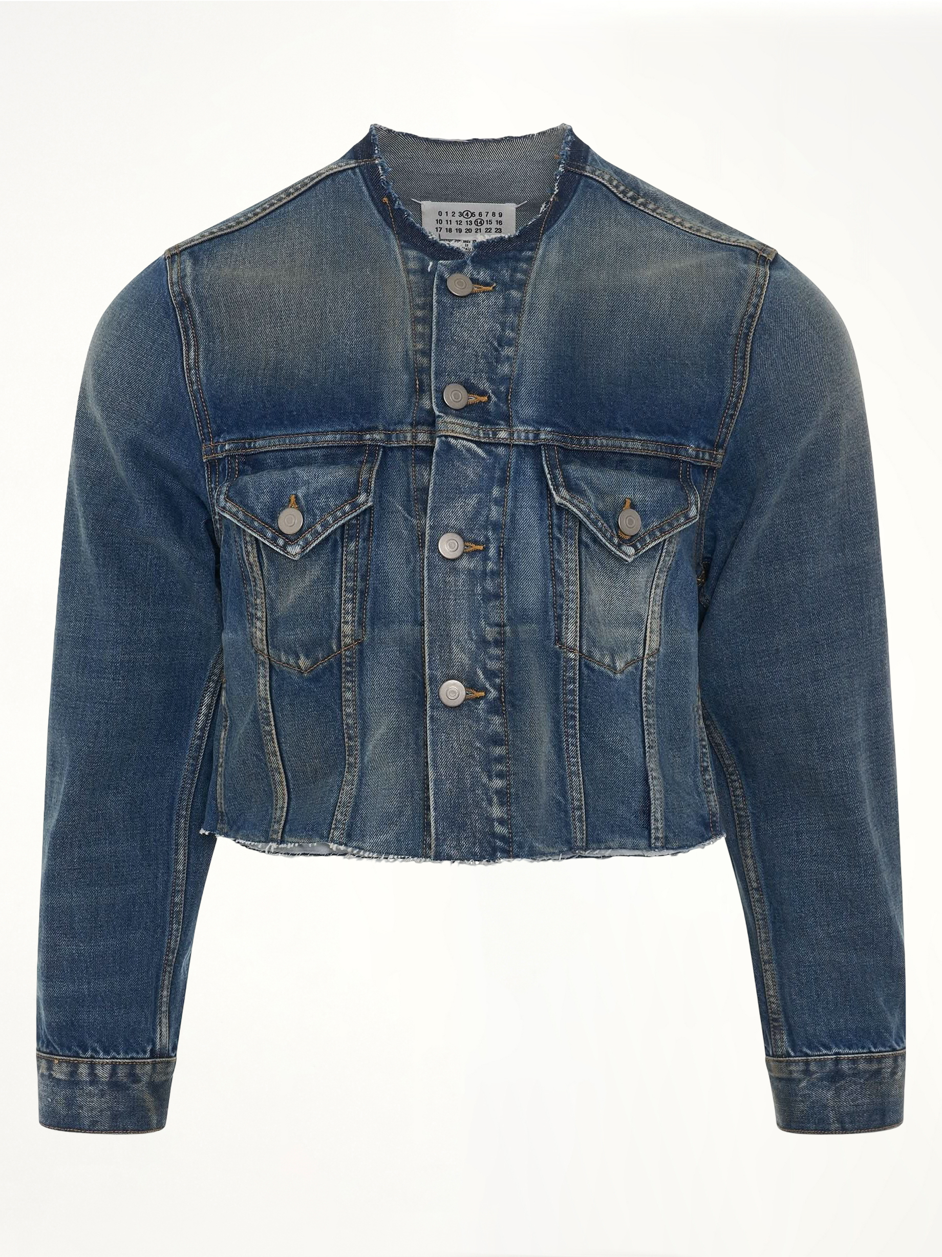 Cropped Collarless Denim Jacket