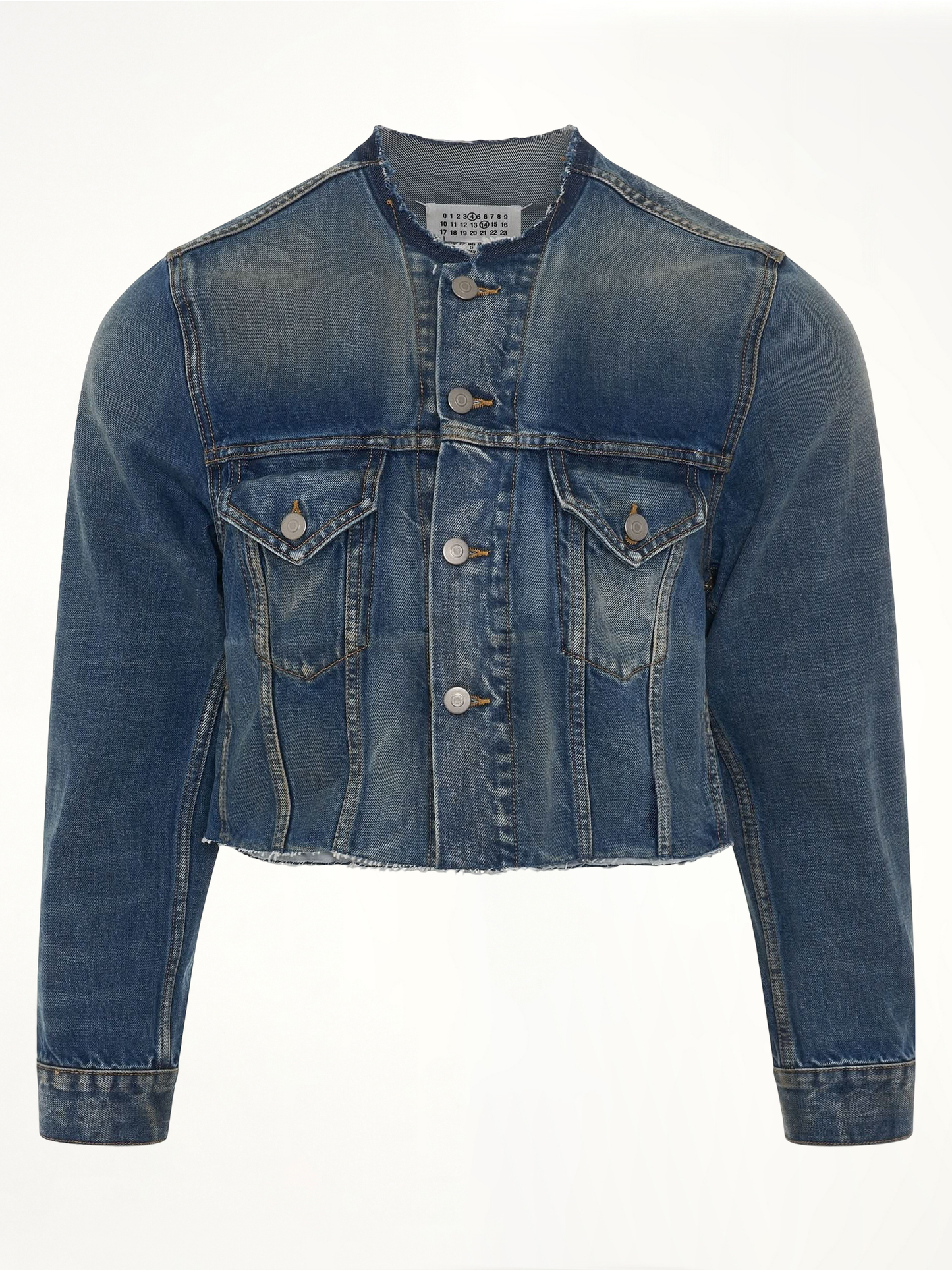 Cropped Collarless Denim Jacket