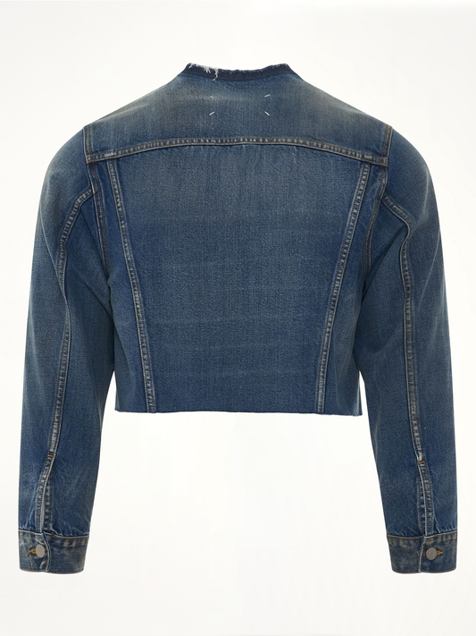 Cropped Collarless Denim Jacket