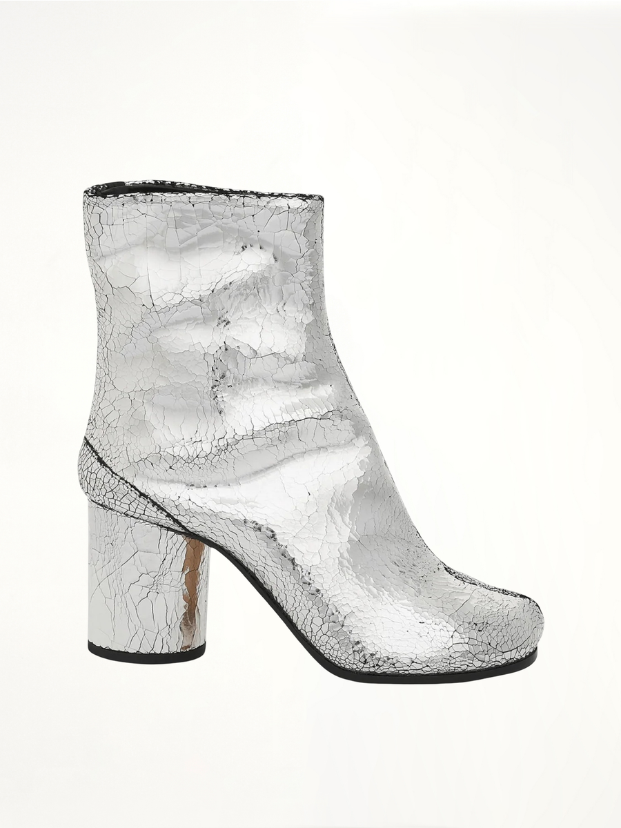 Tabi Mirror Ankle Boots 8cm in Silver Side View | MAISON MARGIELA