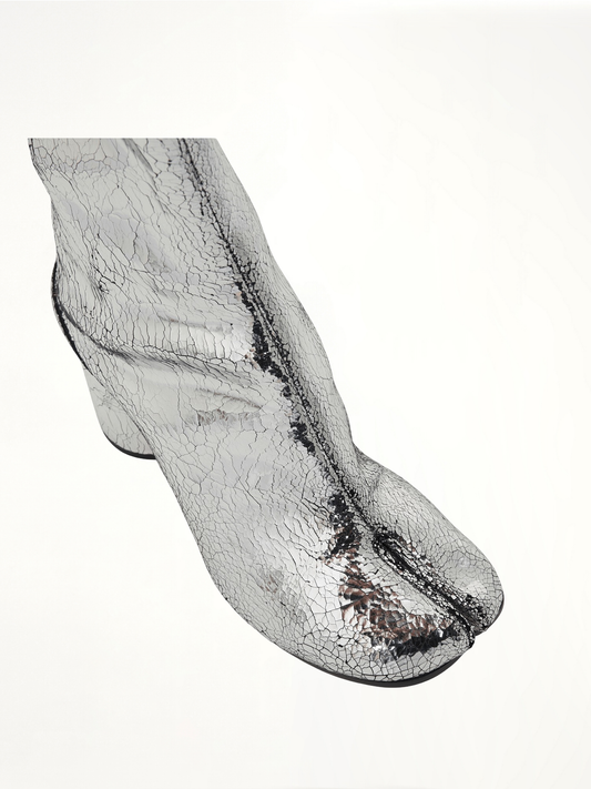 Tabi Mirror Ankle Boots 8cm in Silver