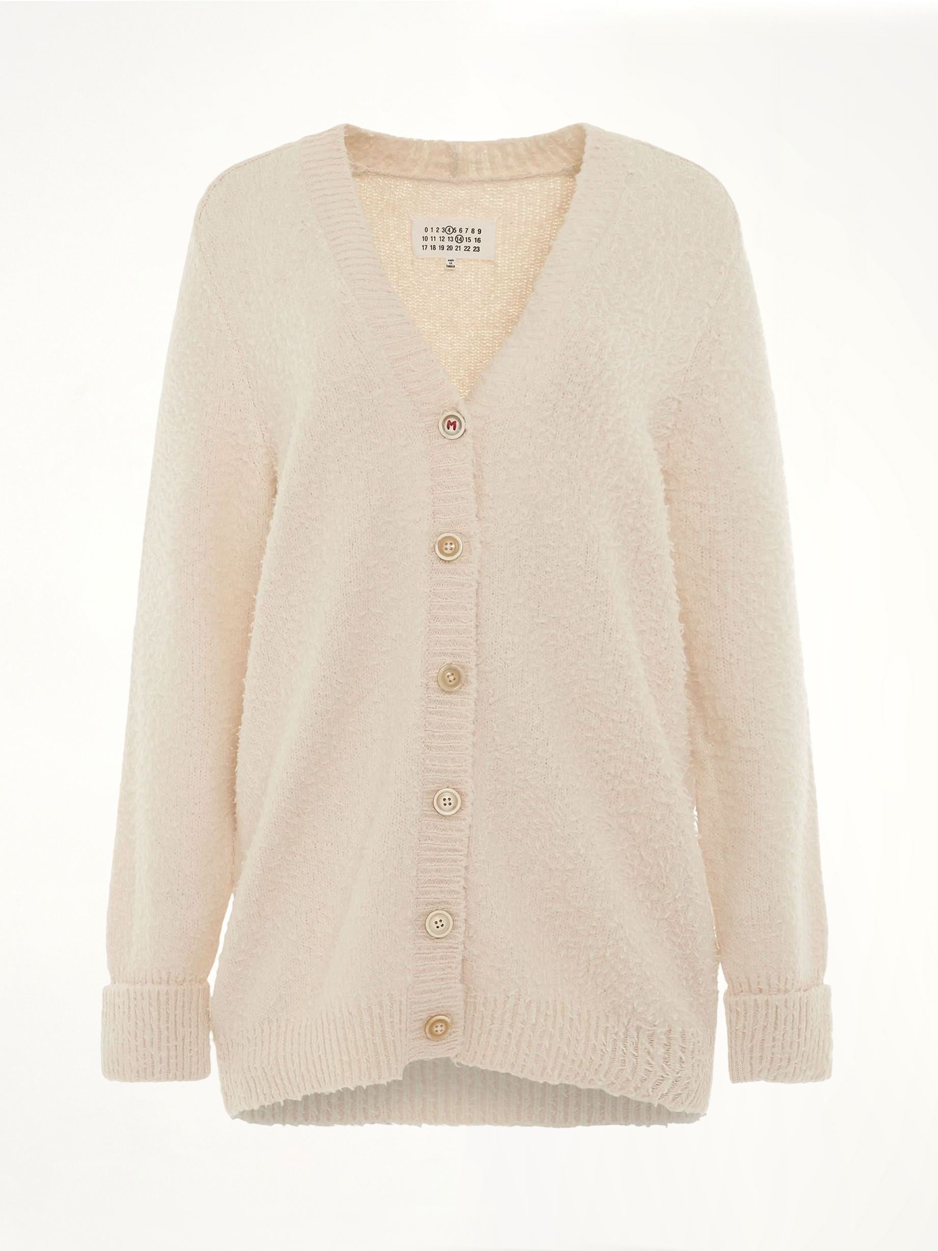 Oversized Piled Knit Cardigan in Off-White