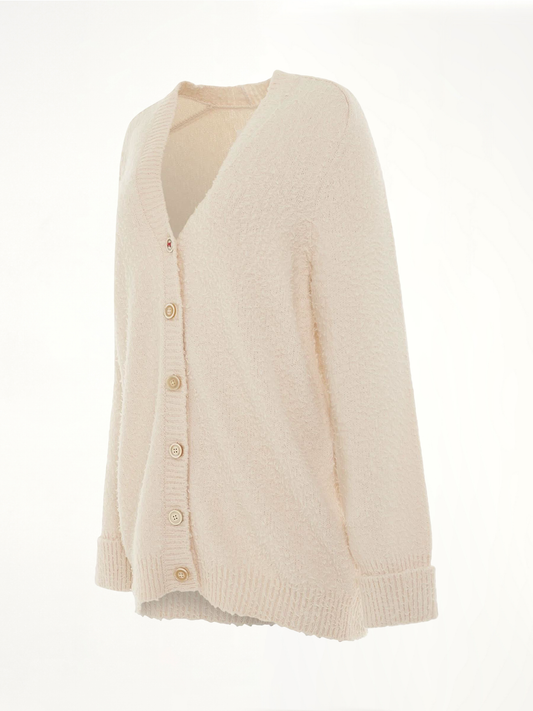 Oversized Piled Knit Cardigan in Off-White