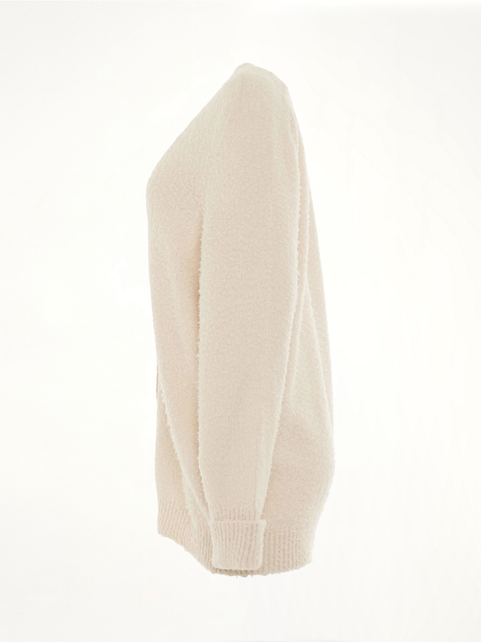 Oversized Piled Knit Cardigan in Off-White