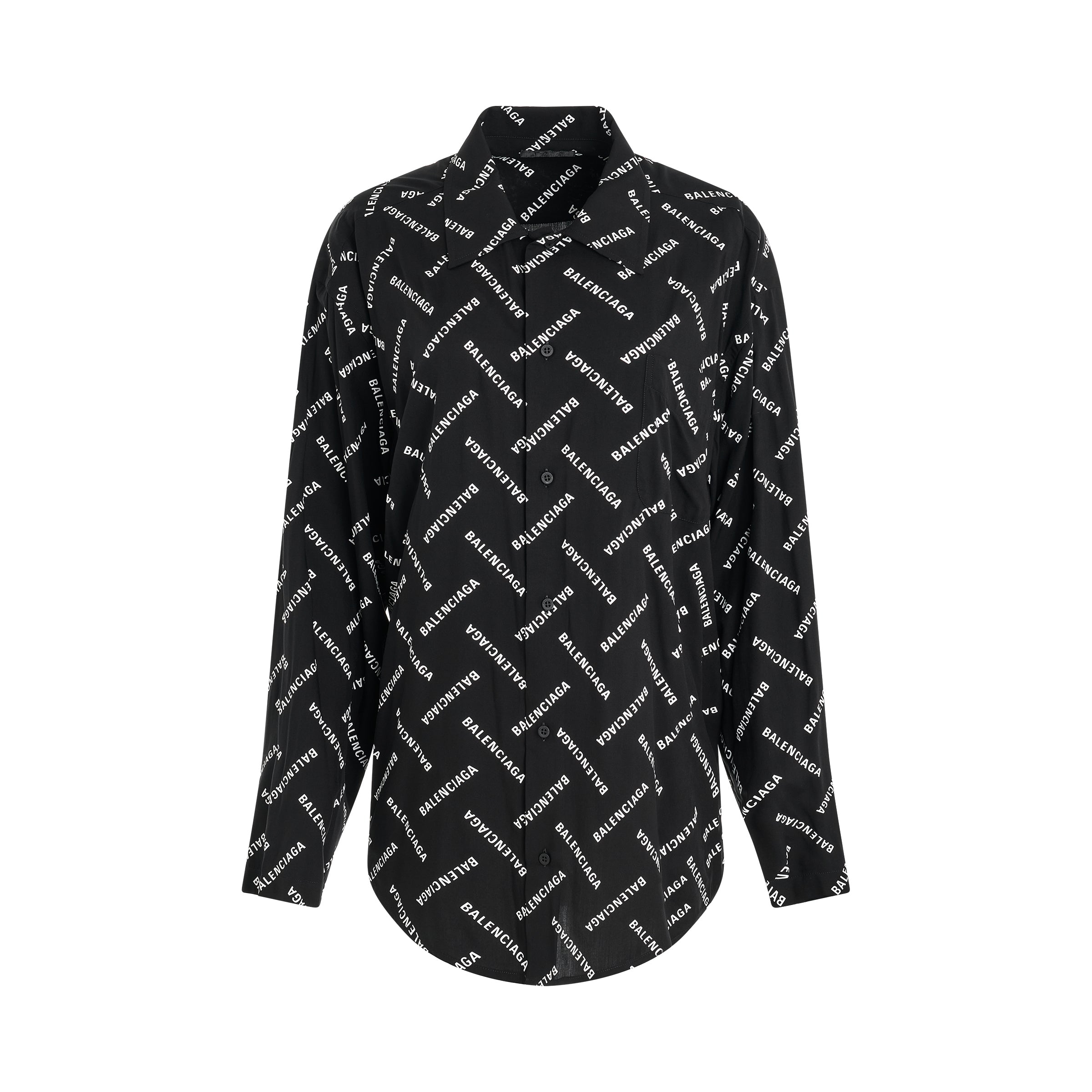 All-Over Logo Long Sleeve Shirt in Black/White