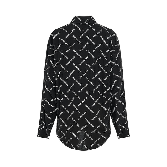 All-Over Logo Long Sleeve Shirt in Black/White