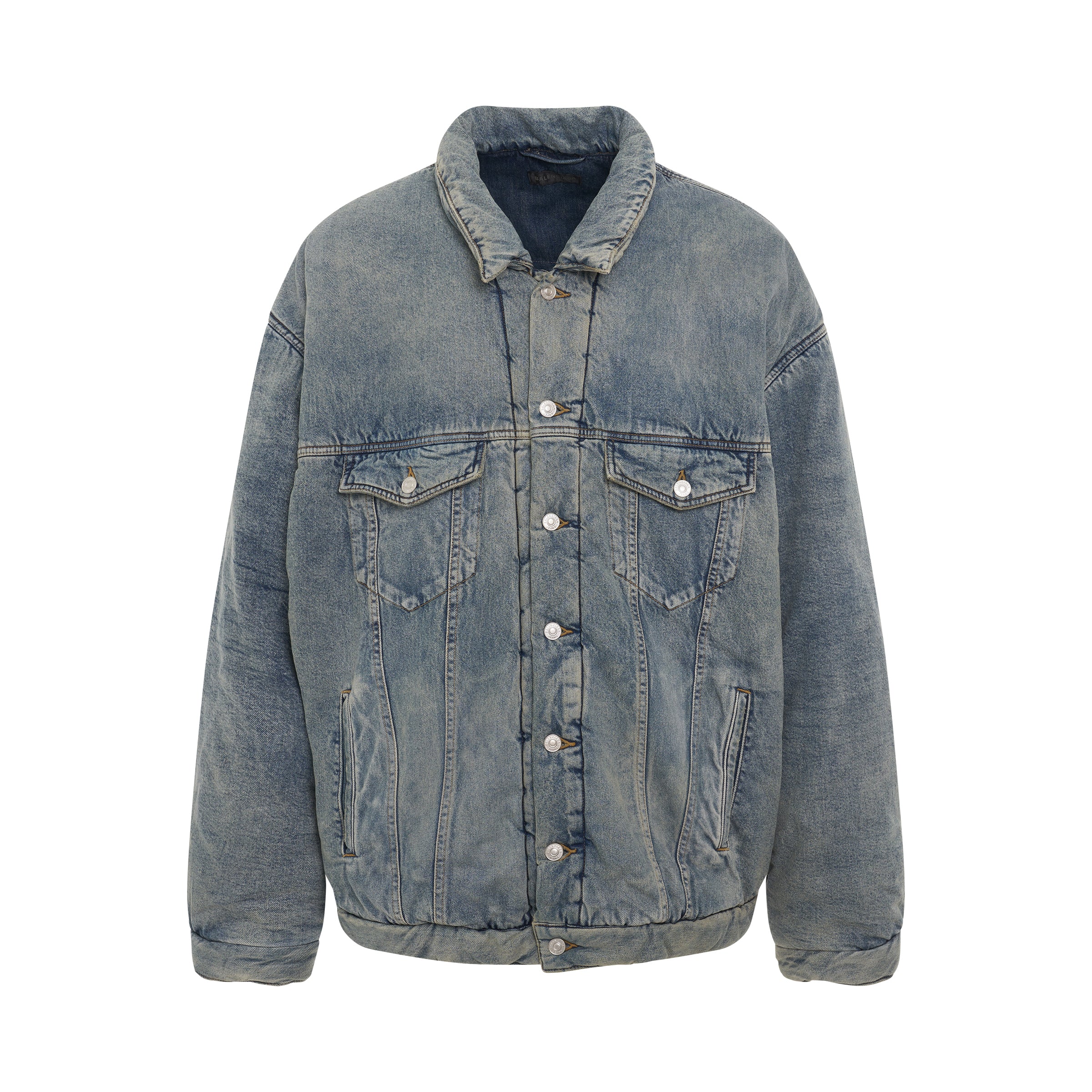 Padded Denim Jacket in Pale Blue