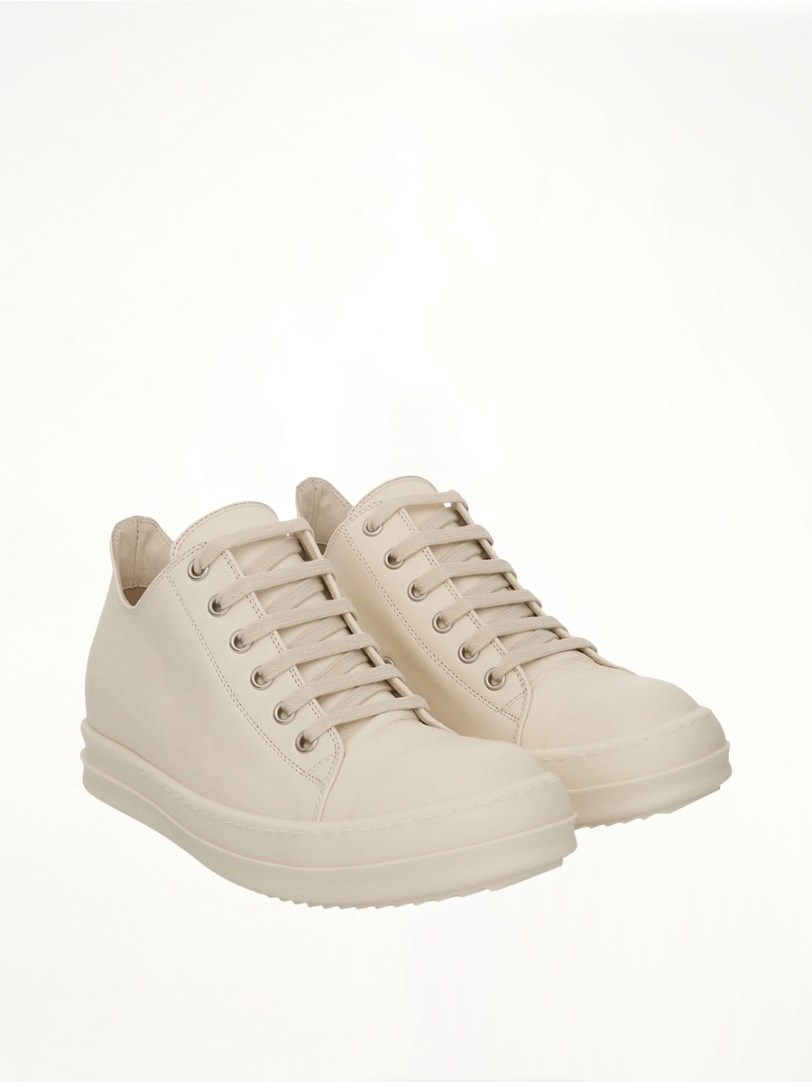 Strobe Leather Sneaker in Milk Front View | RICK OWENS