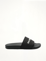 3D Logo Rubber Pool Slide Sandal in Black/White Side View | BALENCIAGA