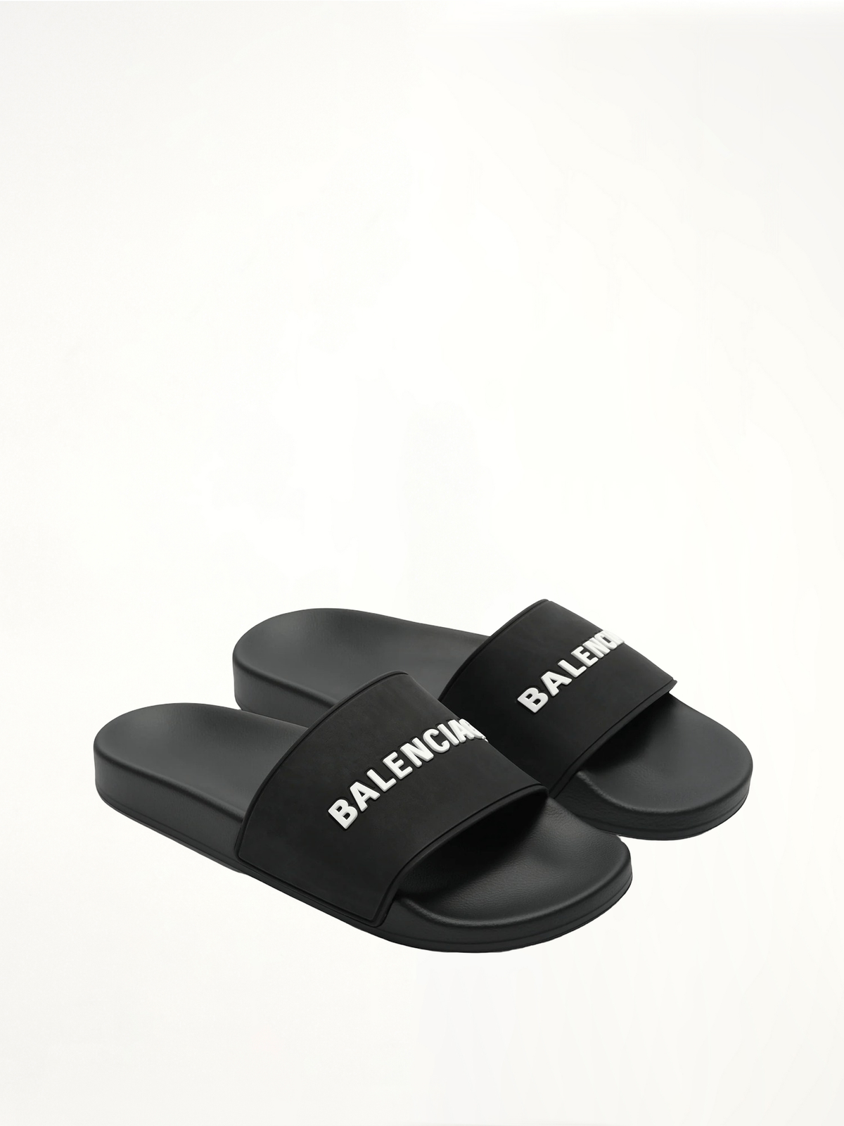 3D Logo Rubber Pool Slide Sandal in Black/White Front View | BALENCIAGA