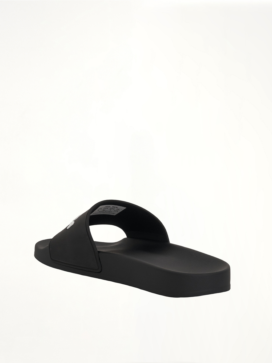 3D Logo Rubber Pool Slide Sandal in Black/White Back View | BALENCIAGA
