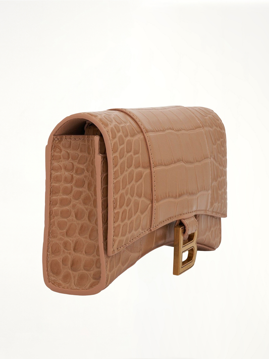 Hourglass Embossed Croc Wallet On Chain in Nude Beige