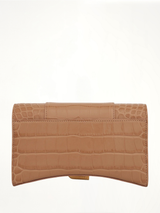 Hourglass Embossed Croc Wallet On Chain in Nude Beige