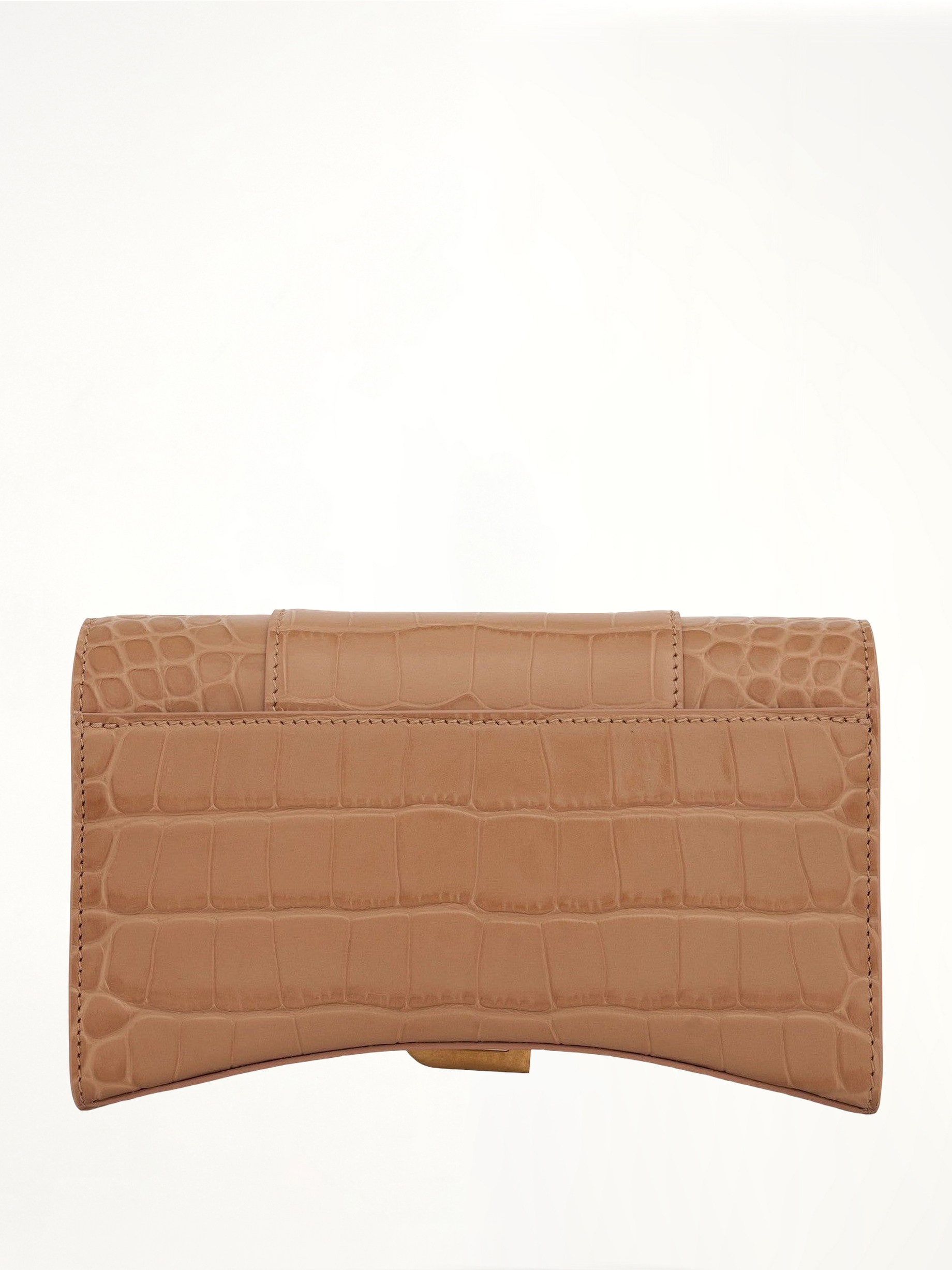Hourglass Embossed Croc Wallet On Chain in Nude Beige