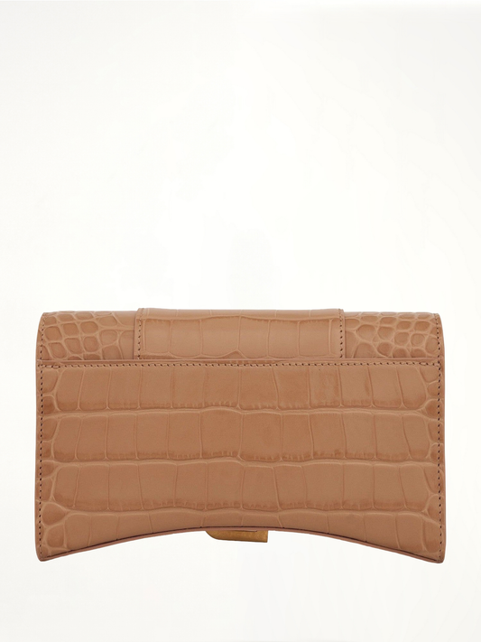Hourglass Embossed Croc Wallet On Chain in Nude Beige