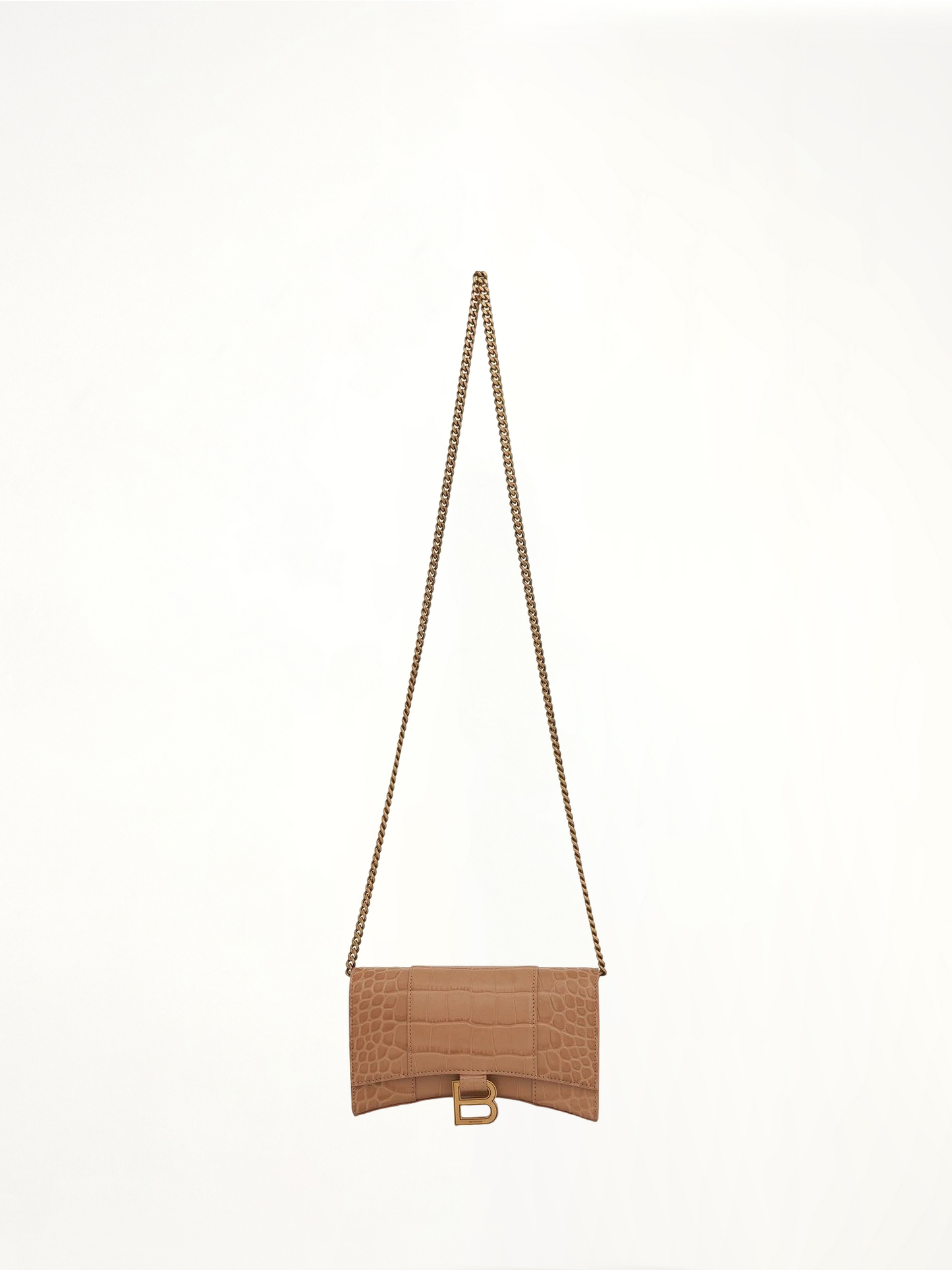 Hourglass Embossed Croc Wallet On Chain in Nude Beige
