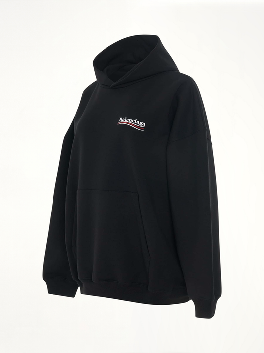 Embroidered Political Campaign Oversized Hoodie in Black/White