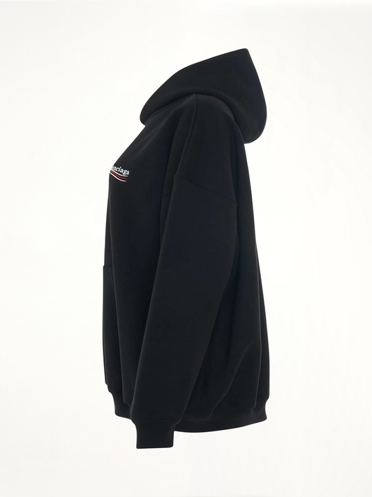 Embroidered Political Campaign Oversized Hoodie in Black/White