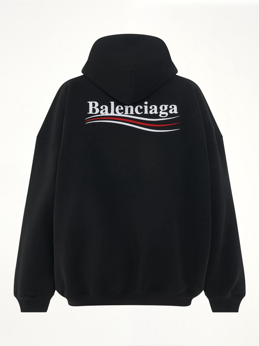Embroidered Political Campaign Oversized Hoodie in Black/White