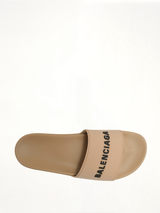 3D Logo Pool Slide Sandal in Beige/Black Top View | BALENCIAGA