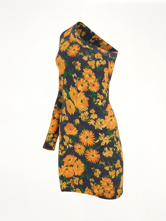 Asymmetric Mini Dress in Yellow/Navy