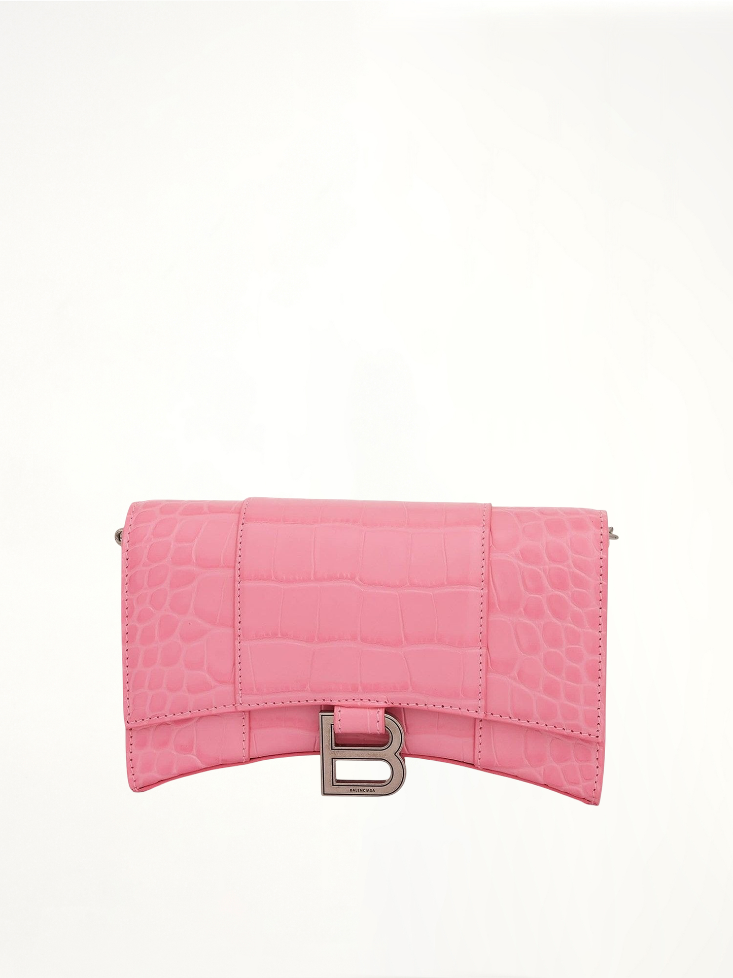 Hourglass Embossed Croco Wallet On Chain in Sweet Pink