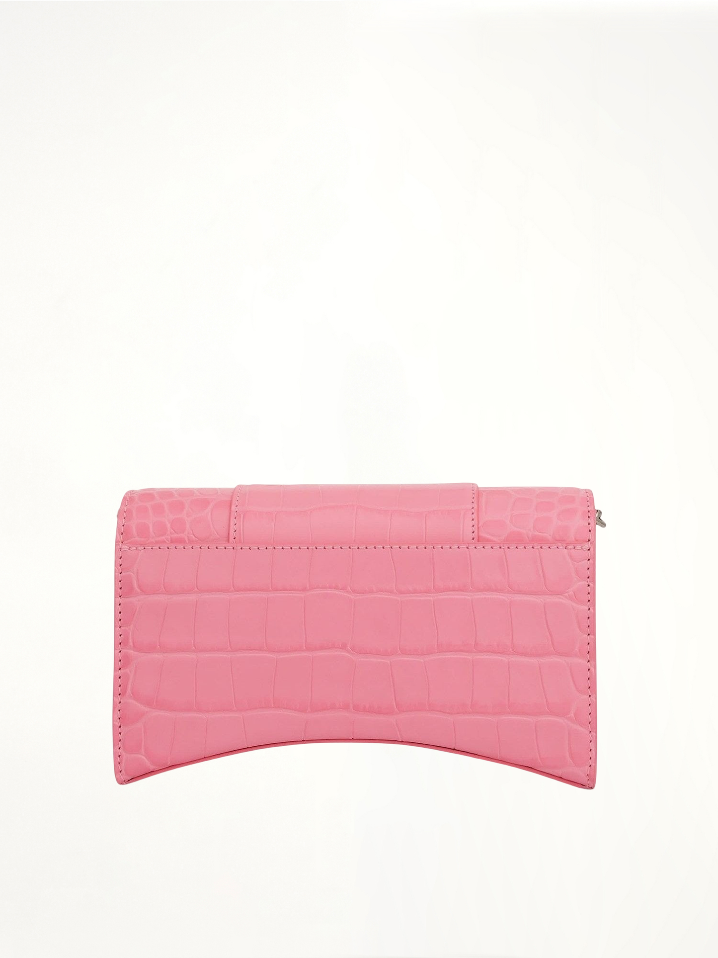 Hourglass Embossed Croco Wallet On Chain in Sweet Pink