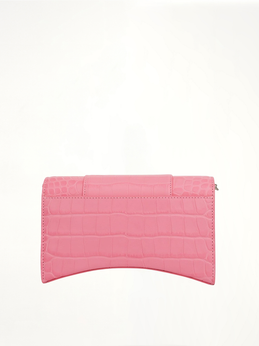 Hourglass Embossed Croco Wallet On Chain in Sweet Pink