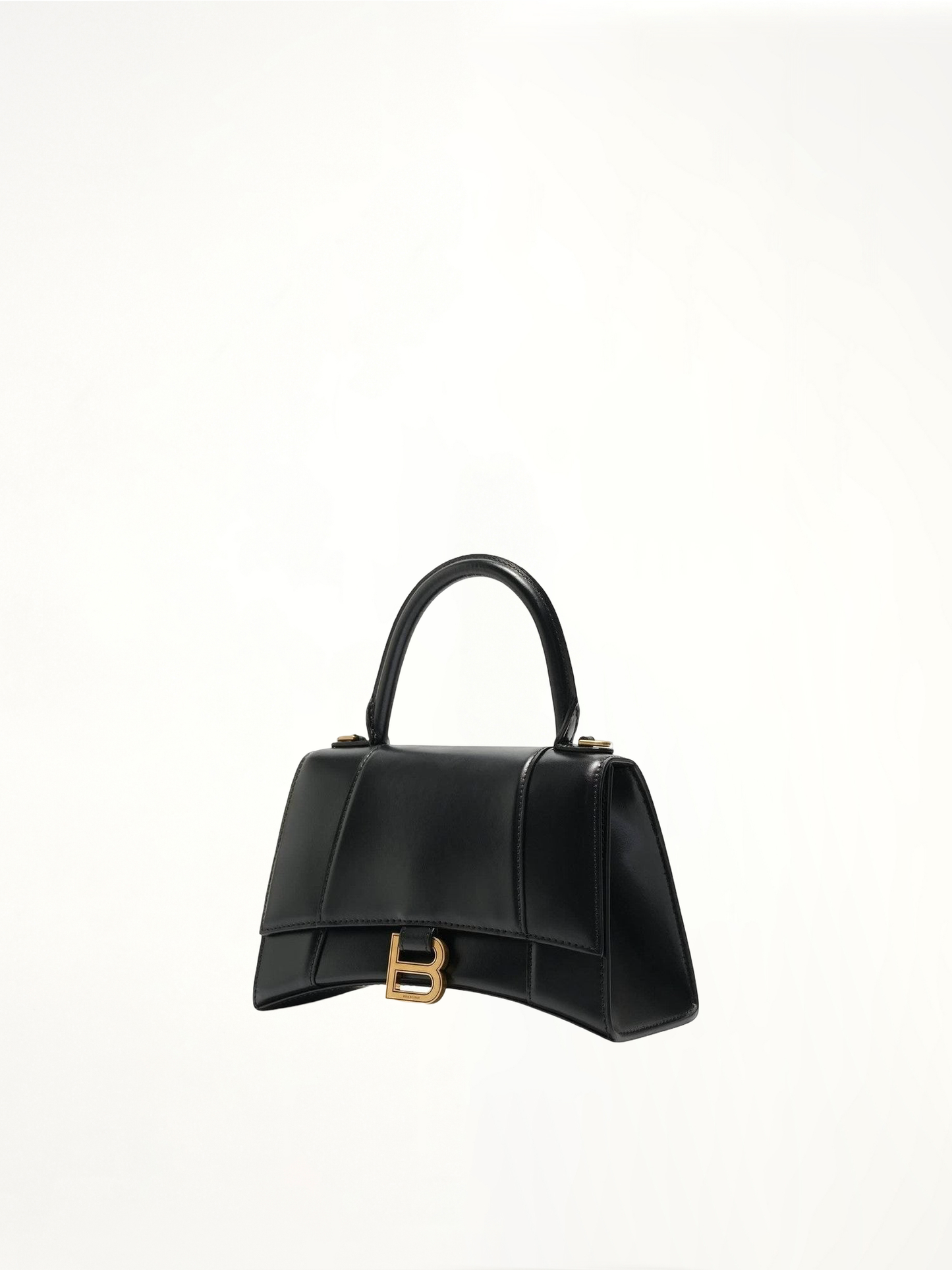 Hourglass Small Handbag in Box Calfskin in Black with Gold Plaque